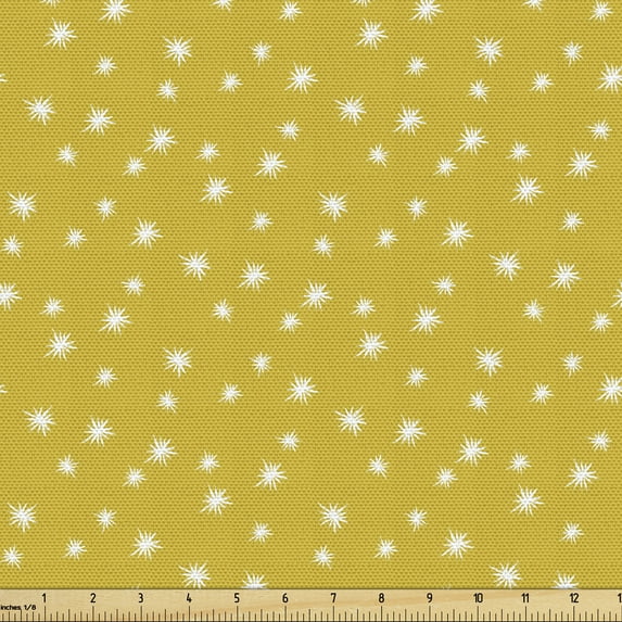Ambesonne Abstract Fabric by the Yard Upholstery, Star Like, 2 Yards, Earth Yellow White