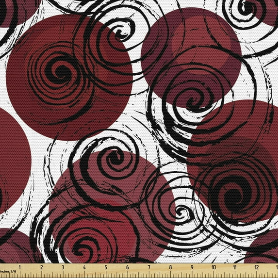 Ambesonne Abstract Fabric by the Yard Upholstery, Swirling Brush Streaks, 5 Yards, Maroon Grey