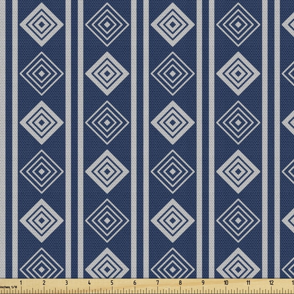Ambesonne Abstract Fabric by the Yard Upholstery, Classic Rhombus Pattern, 5 Yards, Night Blue Pale Grey