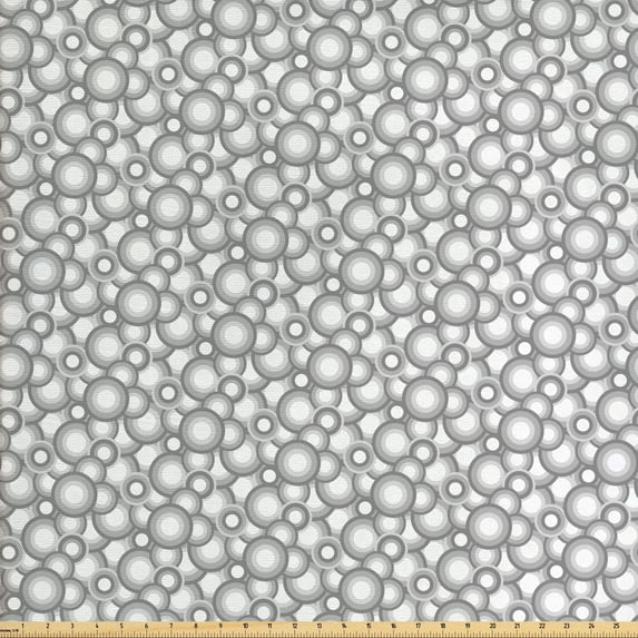 Ambesonne Retro Fabric by the Yard Upholstery, Grey White Balls Rounds, 2 Yards, Grey White