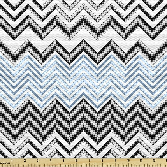 Abstract Sofa Upholstery Fabric by the Yard, Vintage and Chevron Like Random Zigzags Geometrical Repetitive Illustration, Decorative Fabric for DIY and Home Accents, Sky Blue Dimgray by Ambesonne