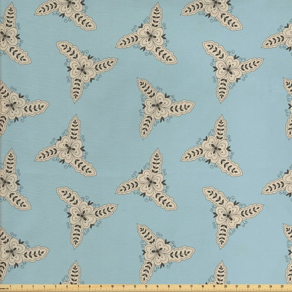 Ambesonne Abstract Fabric by the Yard Upholstery, Vintage Floral Element, 10 Yards, Pale Blue Grey Beige