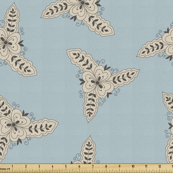 Ambesonne Abstract Fabric by the Yard Upholstery, Vintage Floral Element, 1 Yard, Pale Blue Grey Beige