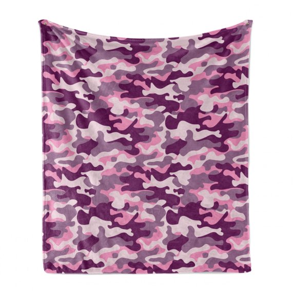 Abstract Soft Flannel Fleece Blanket, Army Camouflage Patterns Commando Uniforms Motif Woman Solider Elements, Cozy Plush for Indoor and Outdoor Use, 70" x 90", Plum Baby Pink Mauve, by Ambesonne