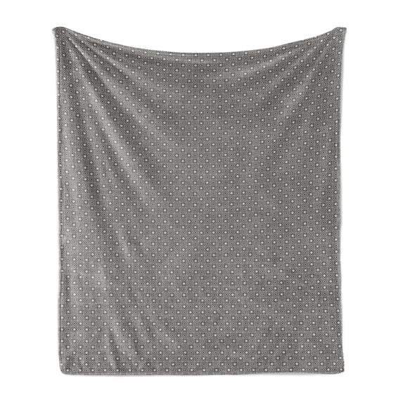 Abstract Soft Flannel Fleece Blanket, Art Deco Inspired Geometric Pattern of Monochrome Latticework Circular Shapes, Cozy Plush for Indoor and Outdoor Use, 50" x 70", Black and White, by Ambesonne