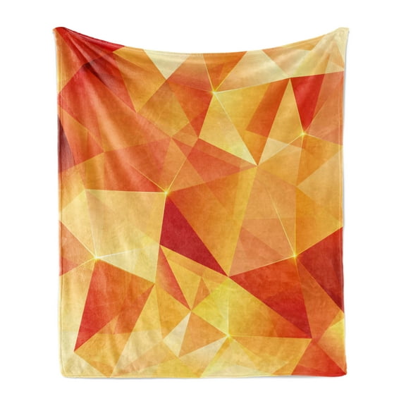 Abstract Soft Flannel Fleece Blanket, Abstract Art Style Geometric Theme Vector Illustration of Triangles Print, Cozy Plush for Indoor and Outdoor Use, 50" x 70", Orange and Yellow, by Ambesonne