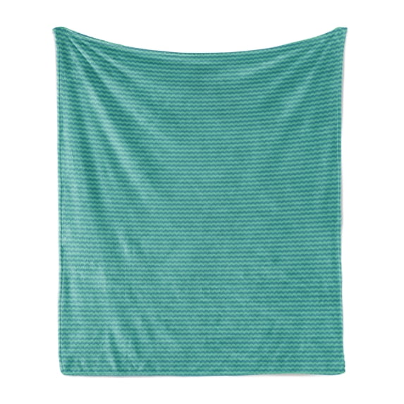 Abstract Soft Flannel Fleece Blanket, Basic Simple Demonstration of Bumpy Wavy Horizontal Aquatic Stripes, Cozy Plush for Indoor and Outdoor Use, 50" x 60", Cadet Blue and Sea Green, by Ambesonne