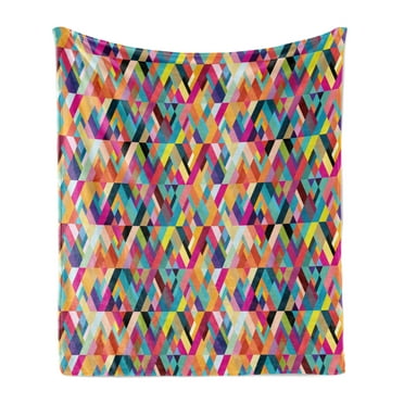 Abstract Soft Flannel Fleece Blanket, Bauhaus Style Pattern of Geometric Shapes as Colorful Diagonal Tiles Modern Print, Cozy Plush for Indoor and Outdoor Use, 60" x 80", Multicolor, by Ambesonne