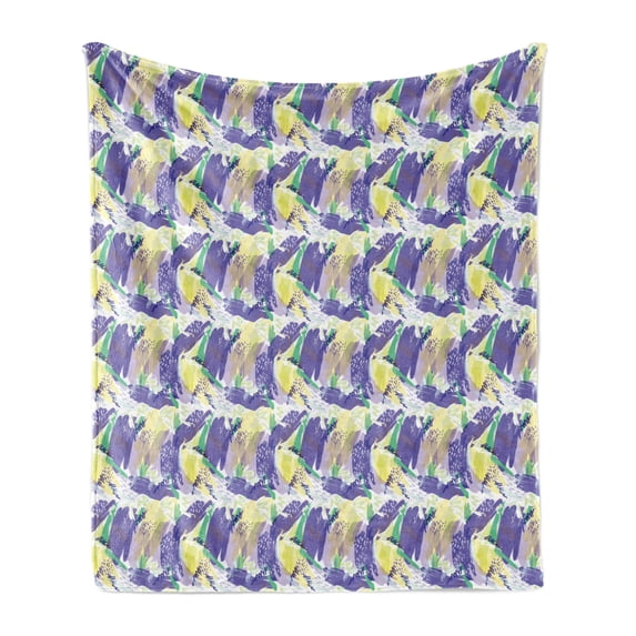 Abstract Soft Flannel Fleece Blanket, Brushstroke Pastel Colors Retro Hipster Funky Modern Demonstration, Cozy Plush for Indoor and Outdoor Use, 50" x 70", Blue Violet and Pale Green, by Ambesonne