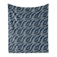thumbnail image 1 of Abstract Soft Flannel Fleece Blanket, Bubbly Elements Bicolour Design Irregular Spots Stream Illustration, Cozy Plush for Indoor and Outdoor Use, 50" x 60", Night Blue and Champagne, by Ambesonne, 1 of 5