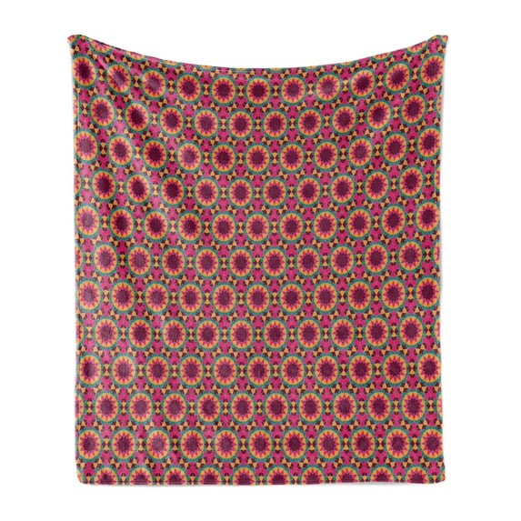 Abstract Soft Flannel Fleece Blanket, Caleidoscope Inspired Design of Repetitive Funky Colorful Continuing Elements, Cozy Plush for Indoor and Outdoor Use, 50" x 60", Hot Pink Orange, by Ambesonne