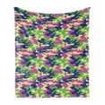 thumbnail image 1 of Abstract Soft Flannel Fleece Blanket, Camouflage Style Pattern with Vibrant Tones Modern Design Wavy Shapes Arrangement, Cozy Plush for Indoor and Outdoor Use, 50" x 60", Multicolor, by Ambesonne, 1 of 5