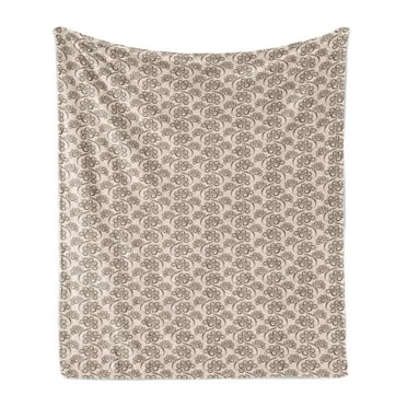 Abstract Soft Flannel Fleece Blanket, Circular Shapes Retro Look Earthy Tones Illustration Flower Inspired, Cozy Plush for Indoor and Outdoor Use, 50" x 70", Pale Eggshell Seal Brown, by Ambesonne