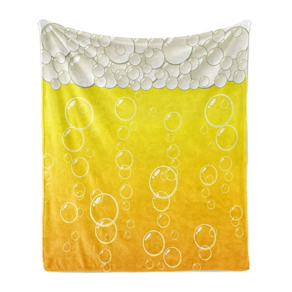Abstract Soft Flannel Fleece Blanket, Close up Bubbles and Beer Macro Alcohol Drink Refreshment Graphic Illustration, Cozy Plush for Indoor and Outdoor Use, 50" x 60", Yellow White, by Ambesonne