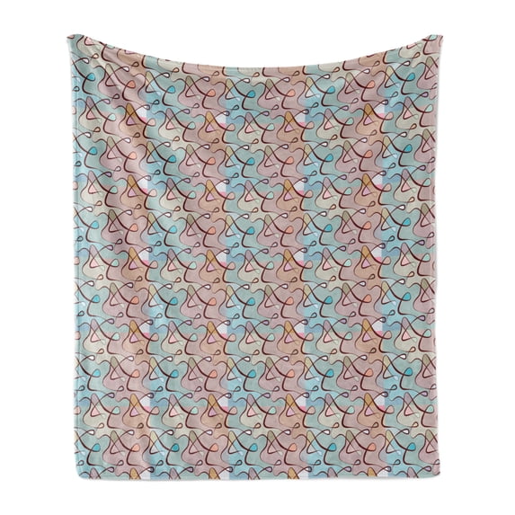 Abstract Soft Flannel Fleece Blanket, Soft Colored Composition of Pale Pink and Blue Tone Background with Tangled Lines, Cozy Plush for Indoor and Outdoor Use, 50" x 70", Multicolor, by Ambesonne