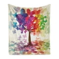 thumbnail image 1 of Abstract Soft Flannel Fleece Blanket, Colorful Blooming Spring Season Tree with Butterflies Pastoral Nature Illustration, Cozy Plush for Indoor and Outdoor Use, 60" x 80", Multicolor, by Ambesonne, 1 of 5