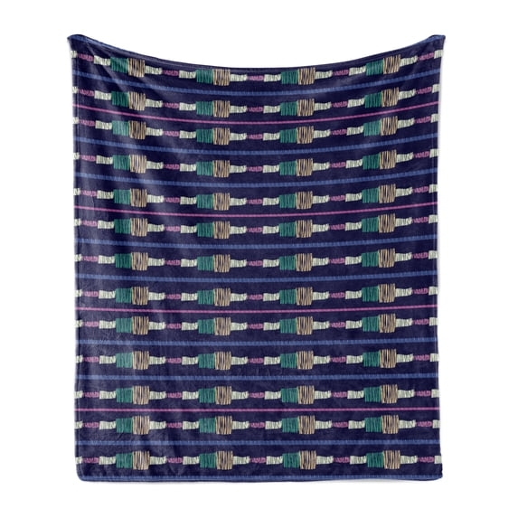 Abstract Soft Flannel Fleece Blanket, Colorful Composition with Grunge Doodle Style Lines and Horizontal Stripes Pattern, Cozy Plush for Indoor and Outdoor Use, 70" x 90", Multicolor, by Ambesonne