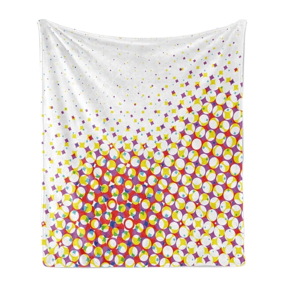 Abstract Soft Flannel Fleece Blanket, Colorful Halftone Effect with Geometric Abstract Shapes Dots Pattern Print, Cozy Plush for Indoor and Outdoor Use, 70" x 90", White and Fuchsia, by Ambesonne