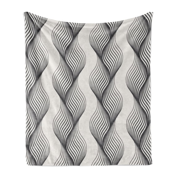 Abstract Soft Flannel Fleece Blanket, Contemporary Monochrome Vertical Waves Strips Lines Flowing Downwards, Cozy Plush for Indoor and Outdoor Use, 70" x 90", Dark Blue Grey Coconut, by Ambesonne