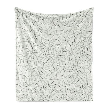 Abstract Soft Flannel Fleece Blanket, Contrasting Swirling Lines Strung with Bead Forms Dotted Curves Composition, Cozy Plush for Indoor and Outdoor Use, 50" x 70", Black and Coconut, by Ambesonne