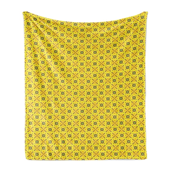 Abstract Soft Flannel Fleece Blanket, Demonstration of Geometrical Motifs Diagonal Elements in Summer Colors, Cozy Plush for Indoor and Outdoor Use, 50" x 60", Yellow and Multicolor, by Ambesonne