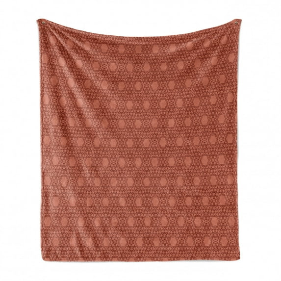 Abstract Soft Flannel Fleece Blanket, Abstract Digitally Generated Pattern with a Floral Layout Traditional, Cozy Plush for Indoor and Outdoor Use, 50" x 60", Dark Rust and Pale Rust, by Ambesonne