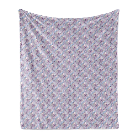 Abstract Soft Flannel Fleece Blanket, Doodle Waves in Pastel Color Repeating Striped Swirls in Vertical Order Boho Style, Cozy Plush for Indoor and Outdoor Use, 50" x 70", Multicolor, by Ambesonne
