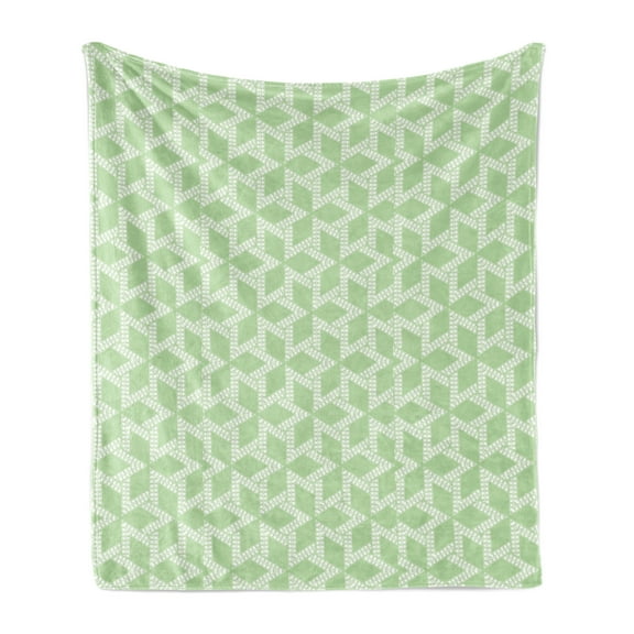 Abstract Soft Flannel Fleece Blanket, Ethnic Moroccan Mosaic Style Stars with Contemporary Inner Dots Design, Cozy Plush for Indoor and Outdoor Use, 70" x 90", Pale Green and White, by Ambesonne