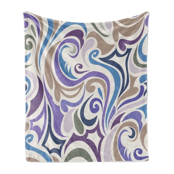Abstract Soft Flannel Fleece Blanket, Funky Asymmetrical Composition with Monochrome Bulky Curves and Bulges Retro Style, Cozy Plush for Indoor and Outdoor Use, 50" x 70", Multicolor, by Ambesonne