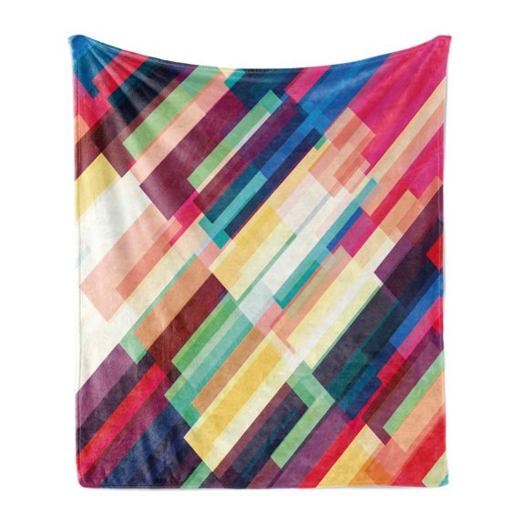 Abstract Soft Flannel Fleece Blanket, Futuristic Geometric Pattern Design with Colorful Stripes Modern Technologic Print, Cozy Plush for Indoor and Outdoor Use, 60" x 80", Multicolor, by Ambesonne