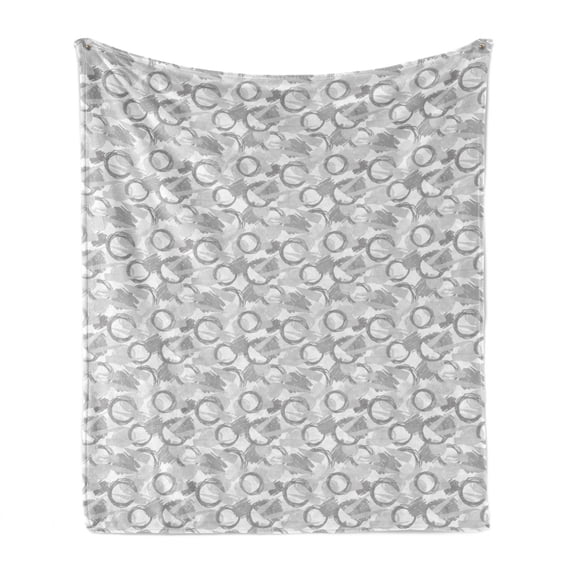 Abstract Soft Flannel Fleece Blanket, Geometric Sketchy Brush Strokes Circle Rings Paint Splash Lines Messy Texture, Cozy Plush for Indoor and Outdoor Use, 60" x 80", Pale Grey White, by Ambesonne