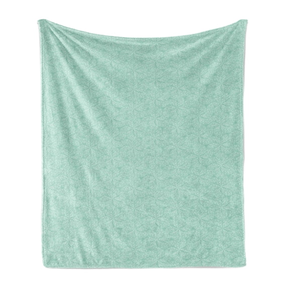Abstract Soft Flannel Fleece Blanket, Geometric Spiral Dots Circling Wavy Lines with Points Curving Rounding Motif, Cozy Plush for Indoor and Outdoor Use, 50" x 60", Mint Green White, by Ambesonne
