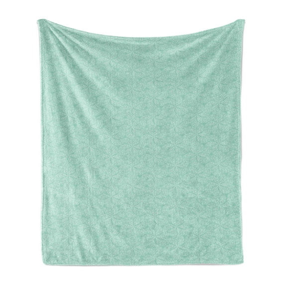 Abstract Soft Flannel Fleece Blanket, Geometric Spiral Dots Circling Wavy Lines with Points Curving Rounding Motif, Cozy Plush for Indoor and Outdoor Use, 50" x 70", Mint Green White, by Ambesonne