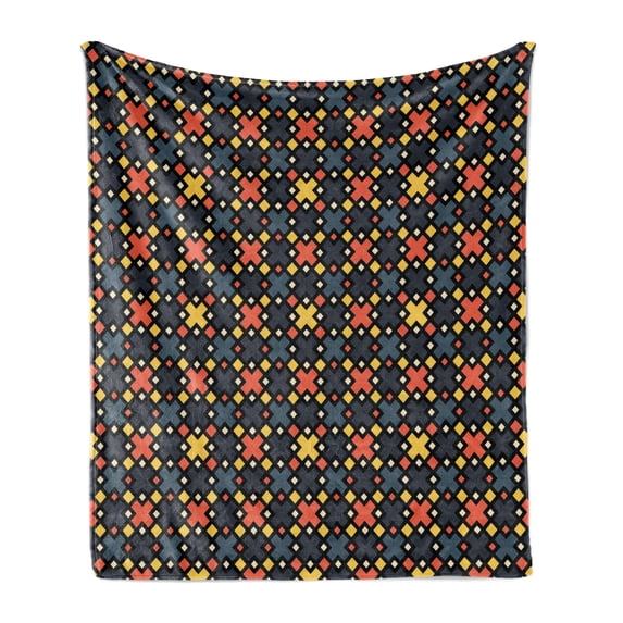 Abstract Soft Flannel Fleece Blanket, Geometric Trippy Forms in Funky Tones Digital Puzzle Game Style Urban Illustration, Cozy Plush for Indoor and Outdoor Use, 50" x 60", Multicolor, by Ambesonne