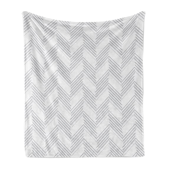 Abstract Soft Flannel Fleece Blanket, Geometric Zigzag Stripes Symmetric Lines Chevron Soft Tone Modern, Cozy Plush for Indoor and Outdoor Use, 50" x 60", Grey Pale Taupe and White, by Ambesonne