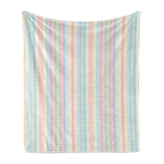 Abstract Soft Flannel Fleece Blanket, Gradient Vertical Stripes and Dots Arrangement Illustration in Pastel Tone Pattern, Cozy Plush for Indoor and Outdoor Use, 70" x 90", Multicolor, by Ambesonne
