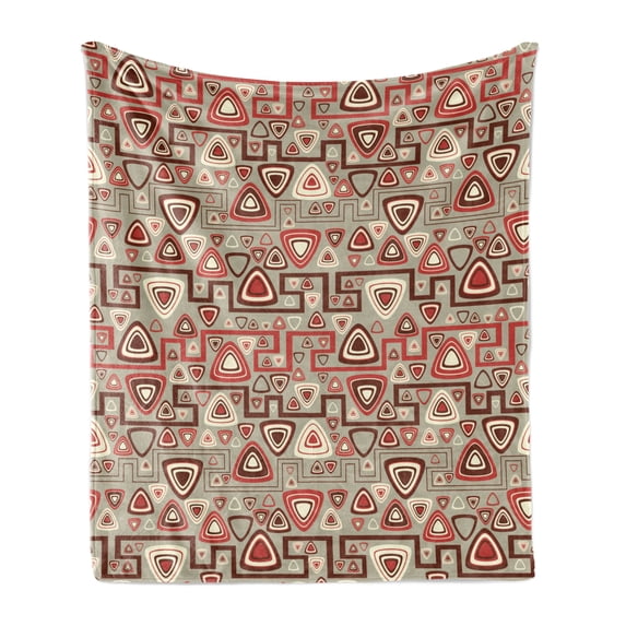 Abstract Soft Flannel Fleece Blanket, Graphic Abstract Geometric Maze Like Design with Rounded Triangles Vintage Artwork, Cozy Plush for Indoor and Outdoor Use, 50" x 70", Multicolor, by Ambesonne