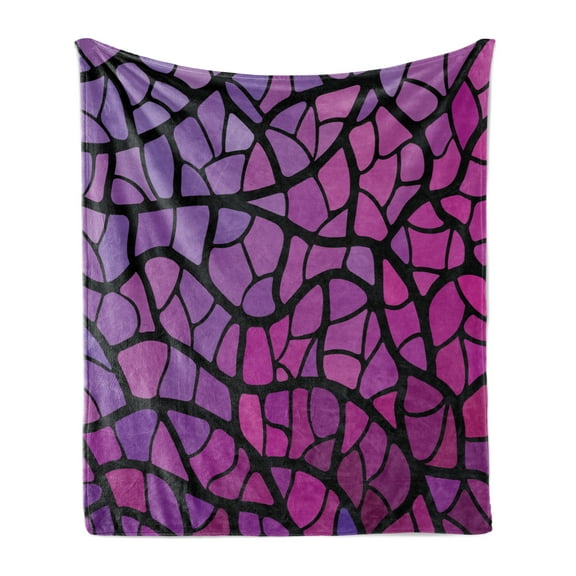 Abstract Soft Flannel Fleece Blanket, Graphic Stained-Glass Style Mosaic Pattern in Purple and Pink Shades, Cozy Plush for Indoor and Outdoor Use, 50" x 60", Violet Magenta and Black, by Ambesonne