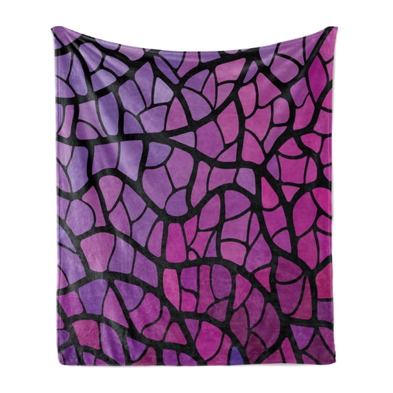 Abstract Soft Flannel Fleece Blanket, Graphic Stained-Glass Style Mosaic Pattern in Purple and Pink Shades, Cozy Plush for Indoor and Outdoor Use, 50" x 70", Violet Magenta and Black, by Ambesonne