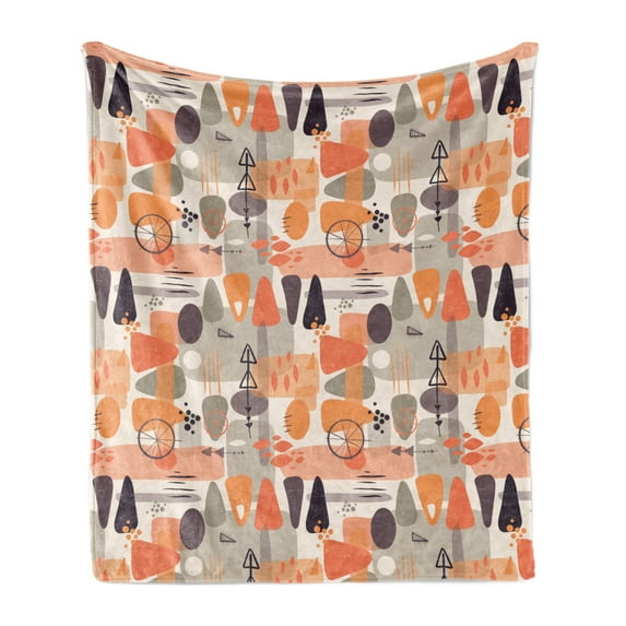 Abstract Soft Flannel Fleece Blanket, Grunge and Distressed Effect Surreal Inspired Forms and Shapes Print, Cozy Plush for Indoor and Outdoor Use, 50" x 60", Off White and Multicolor, by Ambesonne