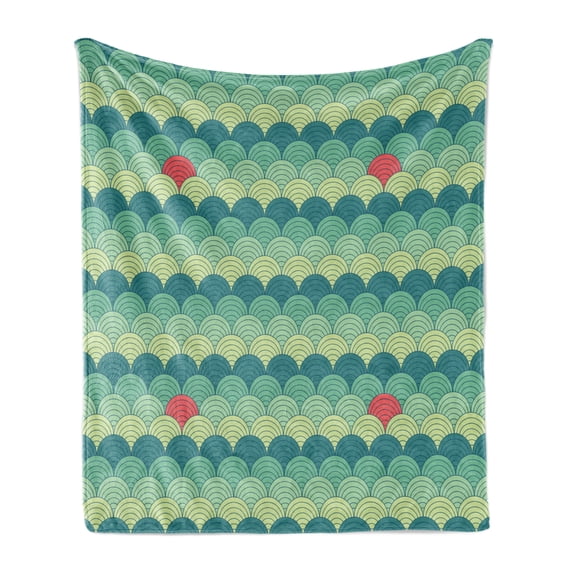 Abstract Soft Flannel Fleece Blanket, Half Circles and Spiral Lines Ocean Waves Inspired Simplistic Pastel Color Design, Cozy Plush for Indoor and Outdoor Use, 50" x 60", Multicolor, by Ambesonne