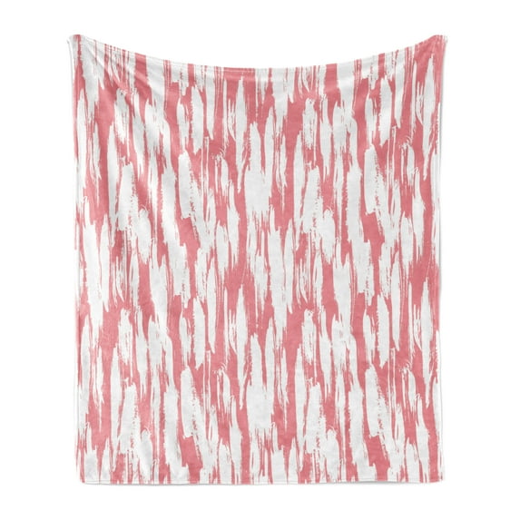 Abstract Soft Flannel Fleece Blanket, Hipster Style Inspirations Brush Stroke Stripes Watercolor Paint Smears Vintage, Cozy Plush for Indoor and Outdoor Use, 50" x 70", Coral White, by Ambesonne