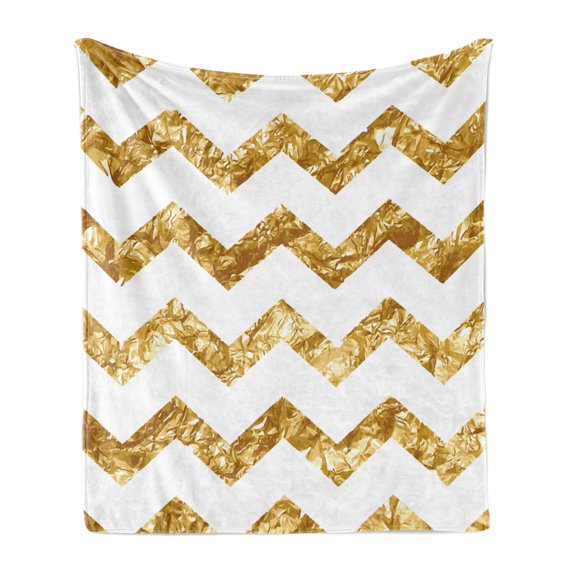Abstract Soft Flannel Fleece Blanket, Horizontal Zigzag Pattern Chevron Minimalist Backdrop Simple Modern Design, Cozy Plush for Indoor and Outdoor Use, 50" x 70", Pale Coffee White, by Ambesonne