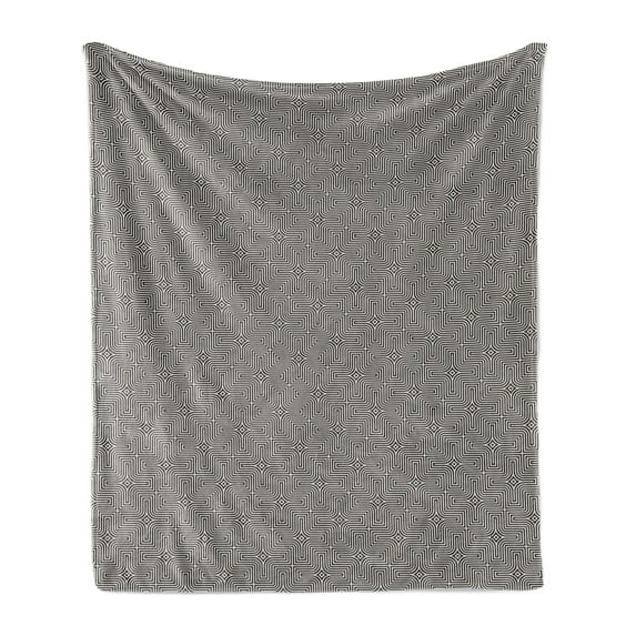 Abstract Soft Flannel Fleece Blanket, Illustration of an Optical Illusion Inspired Modern Geometric Design, Cozy Plush for Indoor and Outdoor Use, 50" x 70", Dark Grey and Eggshell, by Ambesonne