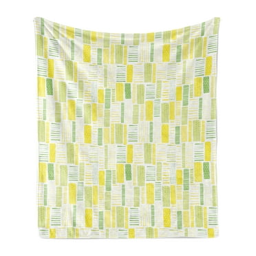 Abstract Soft Flannel Fleece Blanket, Illustration of Rhythmic and Geometric Pastel Tones Demonstration, Cozy Plush for Indoor and Outdoor Use, 60" x 80", White Yellow and Lime Green, by Ambesonne