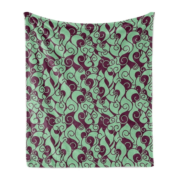 Abstract Soft Flannel Fleece Blanket, Illustration of Smoke Shapes and Spiral Curved Folds Art Print, Cozy Plush for Indoor and Outdoor Use, 50" x 60", Almond Green and Dark Fuchsia, by Ambesonne