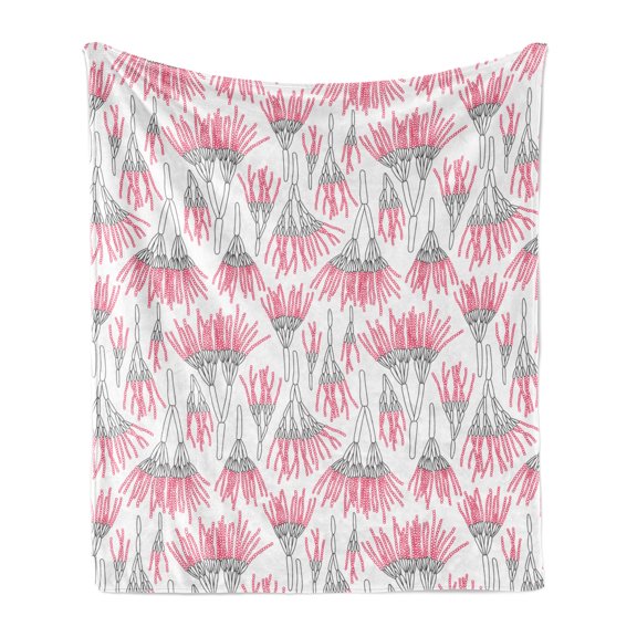 Abstract Soft Flannel Fleece Blanket, Image of Repeated Penicilliums on Plain Backdrop World of Microorganisms, Cozy Plush for Indoor and Outdoor Use, 50" x 60", White and Dark Pink, by Ambesonne