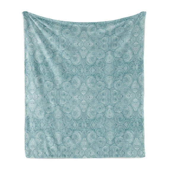 Abstract Soft Flannel Fleece Blanket, Intricate Swirl Circles Rhythmic Motifs Charcoal Look Bicolored Pattern, Cozy Plush for Indoor and Outdoor Use, 50" x 60", Dark Teal and White, by Ambesonne