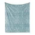 thumbnail image 1 of Abstract Soft Flannel Fleece Blanket, Intricate Swirl Circles Rhythmic Motifs Charcoal Look Bicolored Pattern, Cozy Plush for Indoor and Outdoor Use, 50" x 70", Dark Teal and White, by Ambesonne, 1 of 5