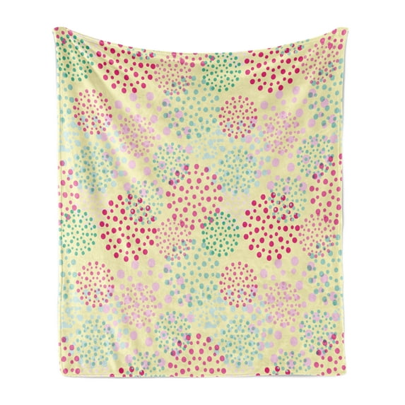 Abstract Soft Flannel Fleece Blanket, Little Flower Shaped Dots Creative Circles in Various Colors Happiness Art Design, Cozy Plush for Indoor and Outdoor Use, 50" x 60", Multicolor, by Ambesonne